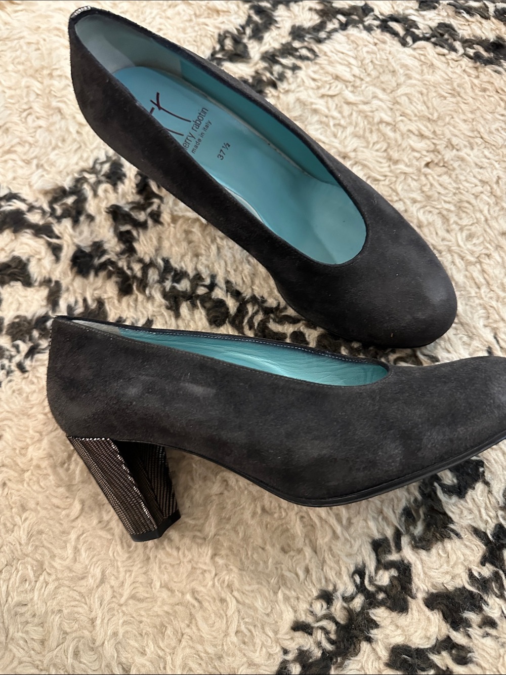 Thierry Rabotin Black Suede Pumps with Embellished Block Heel